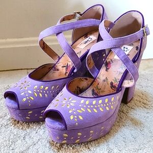 Miss L Fire Selins Peep Toe Lavender Suede Platform Sandals 40